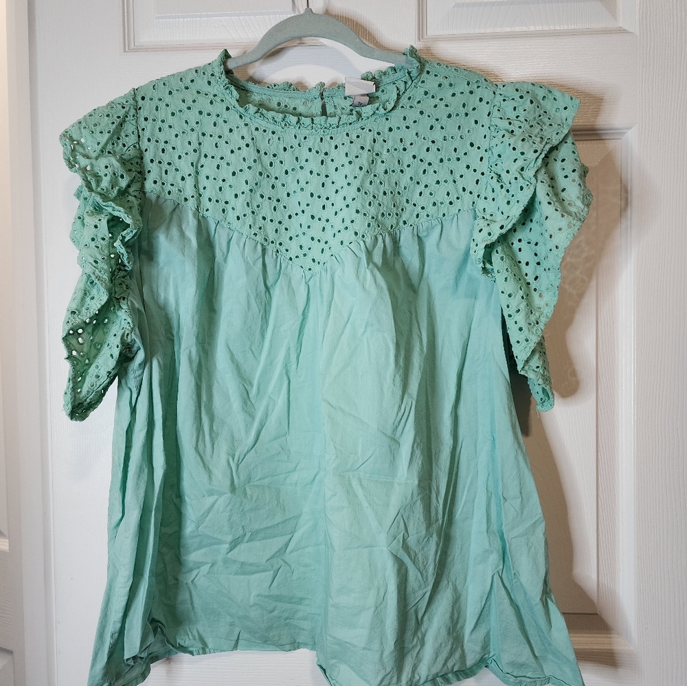 A NEW DAY 3X Mint Green Eyelet Blouse‎